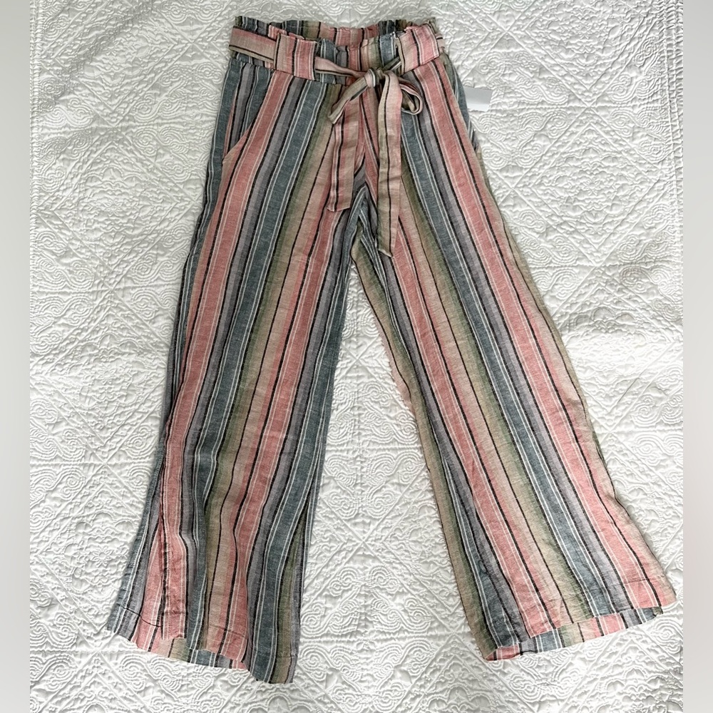 Linen Pastel Rainbow Wide Leg Tie Waist Pants Size XS NWT